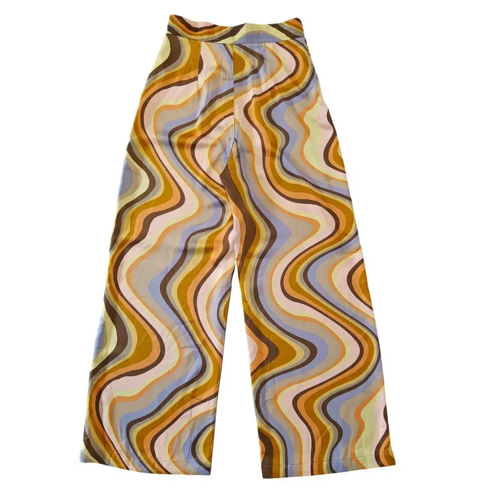 Urban Outfitters Retro Swirl Print Wide Leg Pants 70s Style XS - Picture 2 of 3
